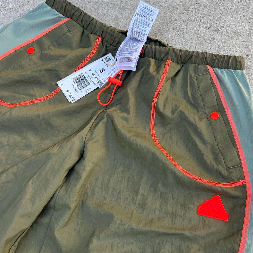 Adidas Women Pants S Olive Green Orange Athletic Loose Fit Wide Leg New IF3738 - Picture 2 of 6